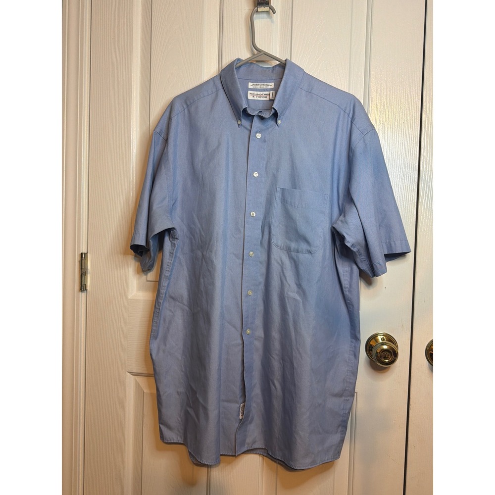 Roundtree & Yorke Mens Light Blue Pinpoint Oxford Short Sleeve Shirt 16.5 L